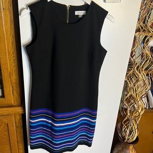 Calvin Klein Black Top With Colorful Stripe Bottom Dress